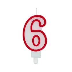 Świeczka cyferka "6" czerwony kontur
